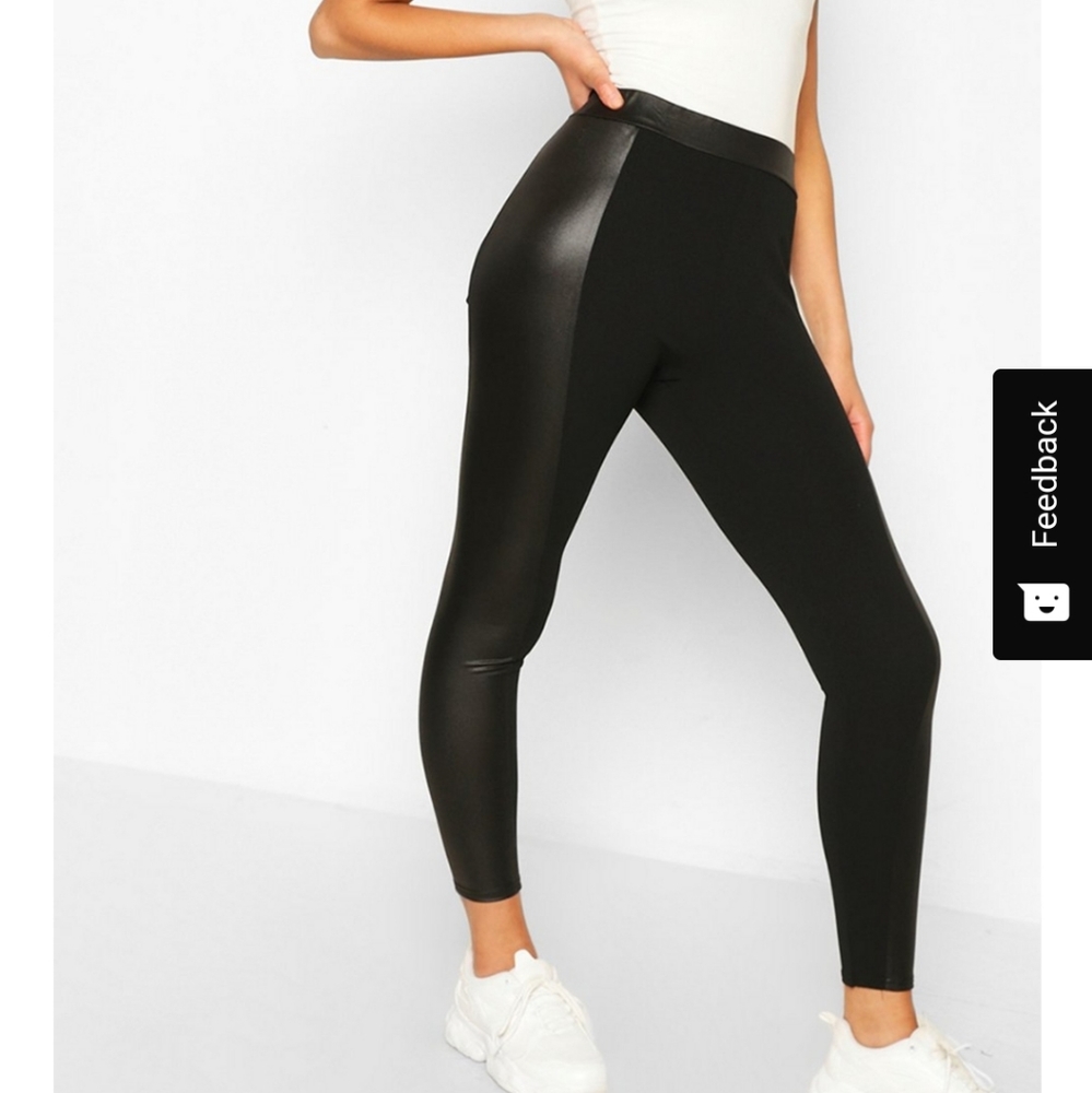 High waist wet look panel leggings